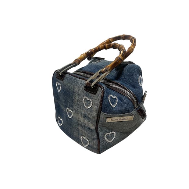 GILLI Heart Denim Bamboo Handle Bag