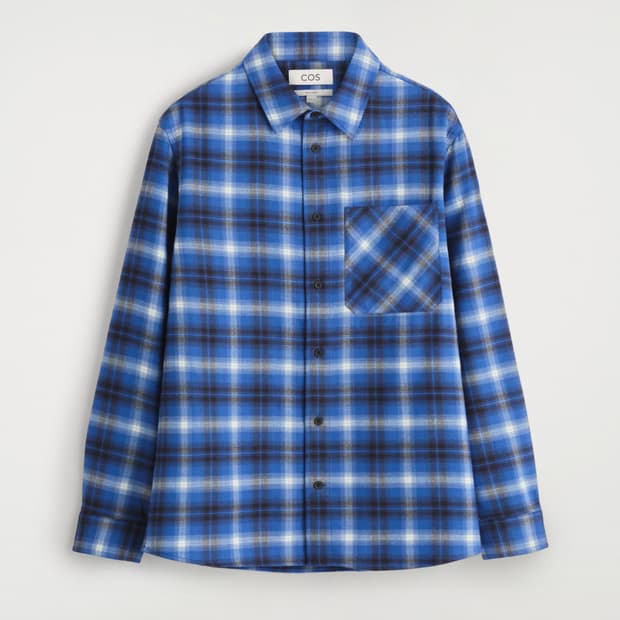COS 릴랙스드핏 울 블렌드 블루 체크셔츠 L