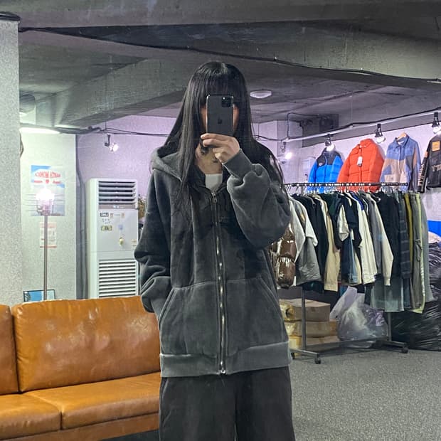 빈티지 y2k 엔젤 그래픽 워시드 다크그레이 후드집업 B4223 