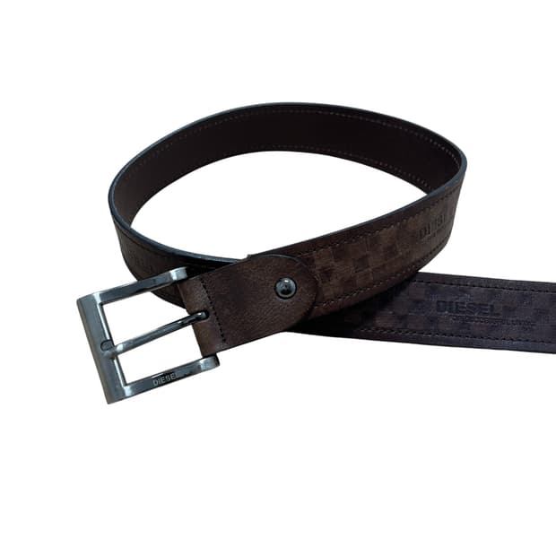 디젤 체커 엠보 브라운 레더 벨트
