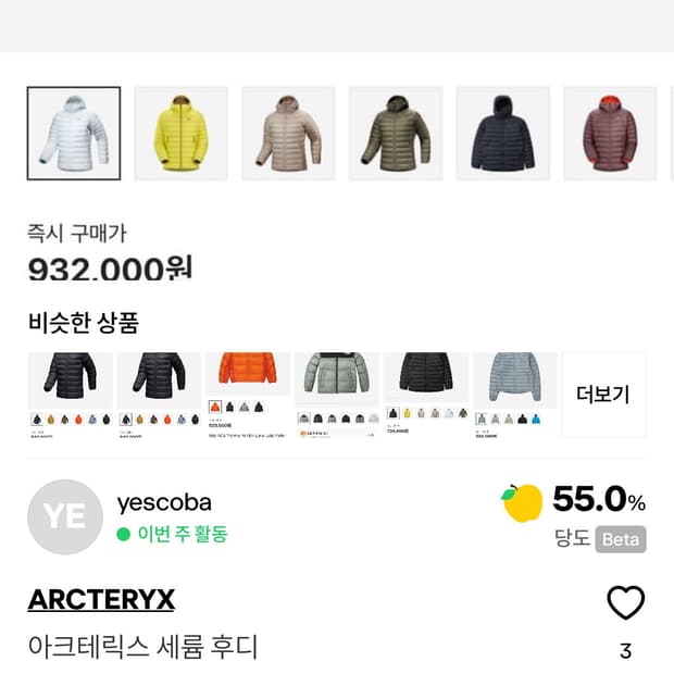 아크테릭스 세륨 후디 데이브레이크 구매하신분