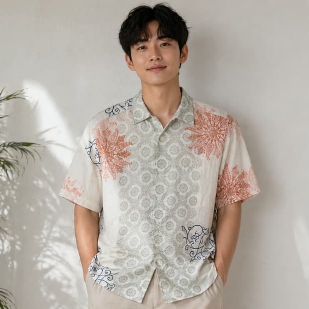 [95~100] Jim Thompson 100% 린넨 반팔 셔츠