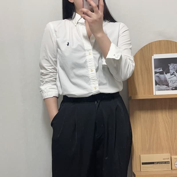 [정품] 폴로 화이트 / 네이비포니 솔리드 셔츠 [ 실확 ]