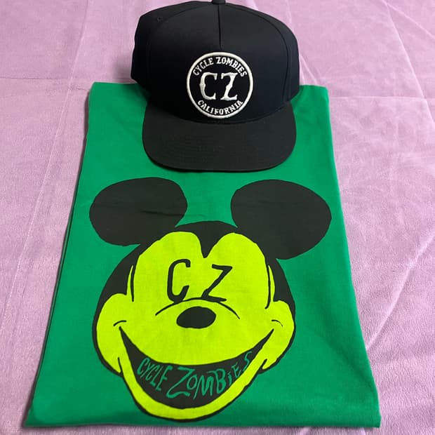 사이클좀비 미키마우스 그린 티셔츠 XL 모터사이클 서핑 스케이트 