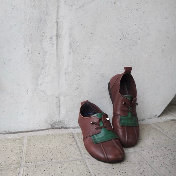 Patch leather moc flat shoes 
