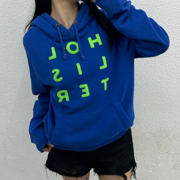 홀리스터 네온로고 블루 후드 L