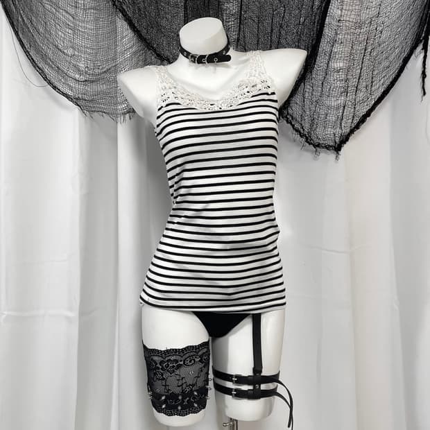 stripe lace sleeveless