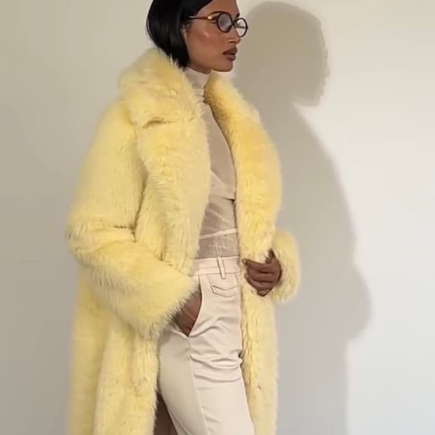 버터옐로 오버사이즈 퍼코트 XS