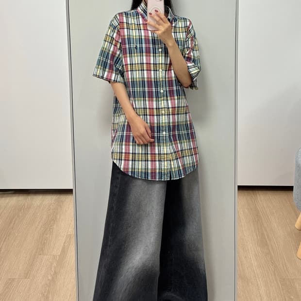 폴로 랄프로렌 자수 포니 체크 반팔 셔츠 남방