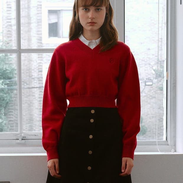 로라로라 브이넥 크롭니트