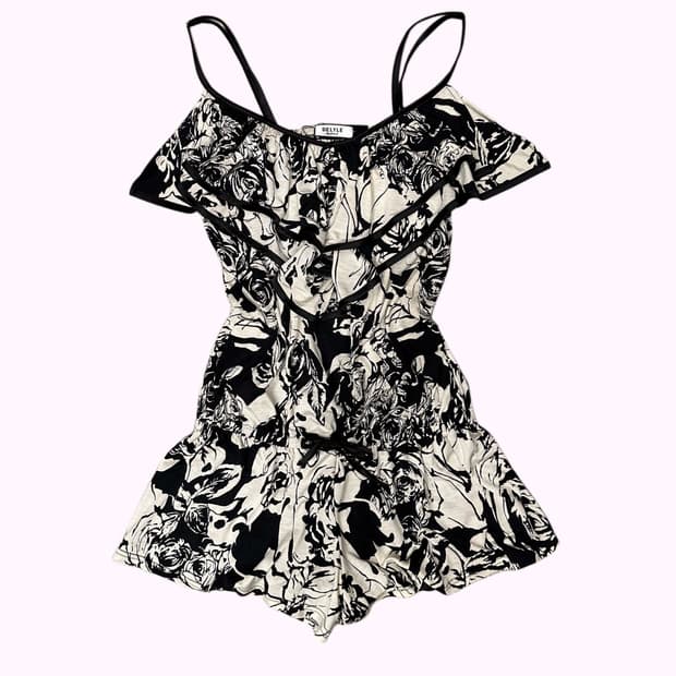 rose pattern frill pants dress