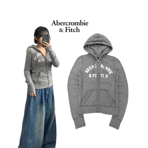 아베크롬비 Y2K 아치로고 딱붙 후드집업 그레이