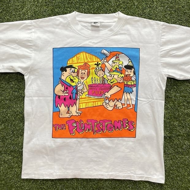 90s 빈티지 고인돌 가족 반팔티