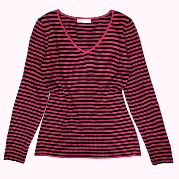 black pink ribbed stripe t-shirt