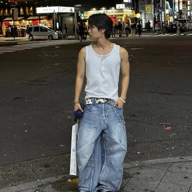 9999아카이브 (사이즈 3)테크니컬 커브드 데님팬츠 스카이블루 