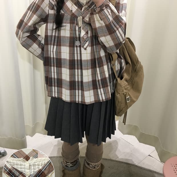 모리 레이어드 체크 블라우스