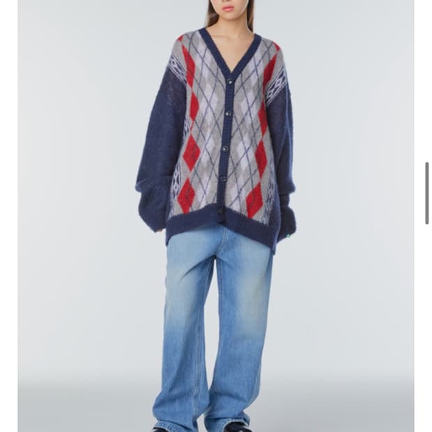 인스턴트펑크 아가일 모헤어 니트 가디건