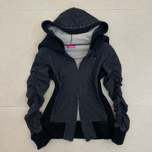 스터드 셔링 투웨이 후드집업