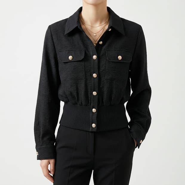 다바걸 금장 버튼 요루 셔링 자켓 블라우스 (M)