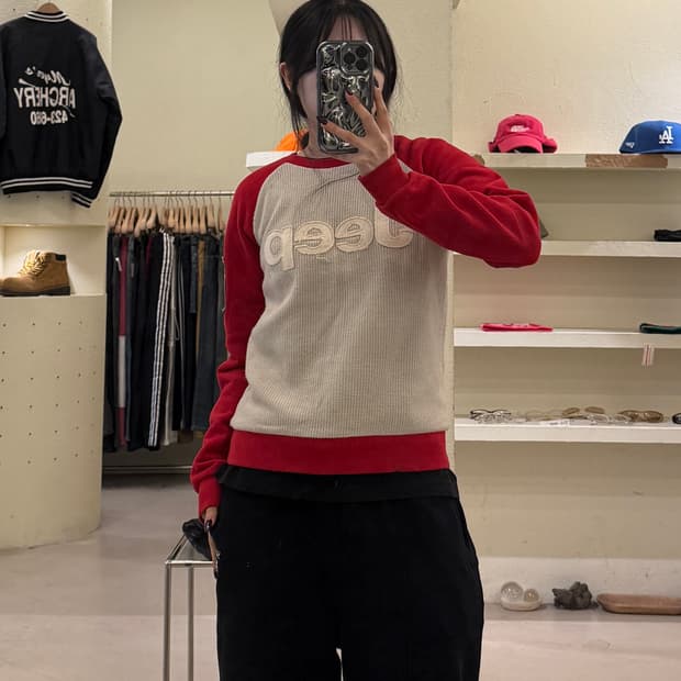 지프 패치 와플 빅로고 단가라 니트 U1531