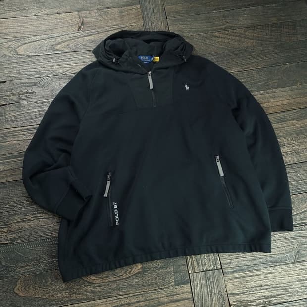 [폴로 랄프로렌] 포니 로고 하프집업 아노락 후드티 블랙 M18765