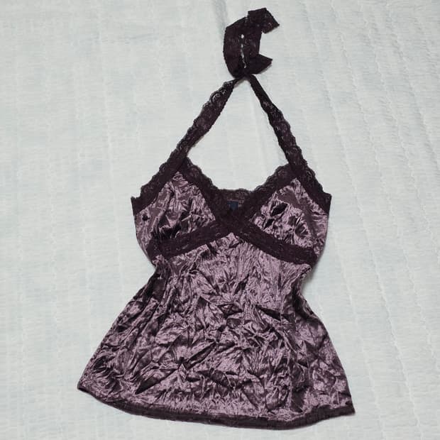 퍼플 오네갸루 벨벳 홀터넥 슬리브리스