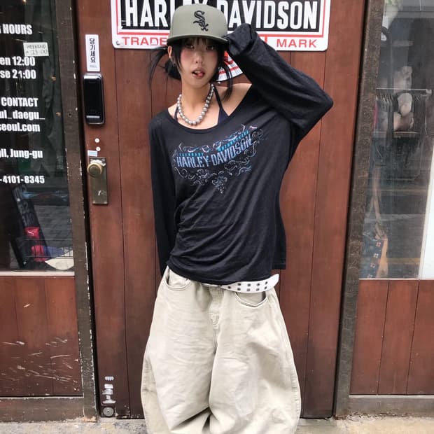 < Harley-Davidson Cubic Printing L/S >