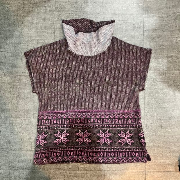 일본빈티지 Ladieswear 하구미모리걸 달천깔페어리 문양 폴라반팔니트