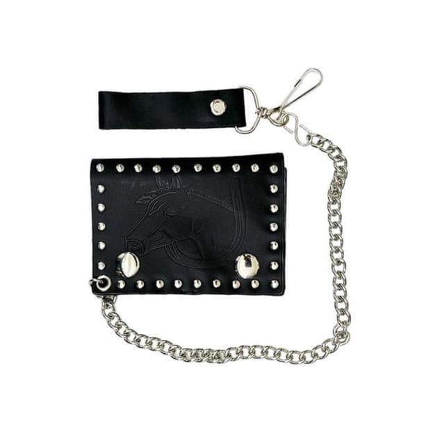 STUDDED CHAIN WALLET WITH HORSE HEAD