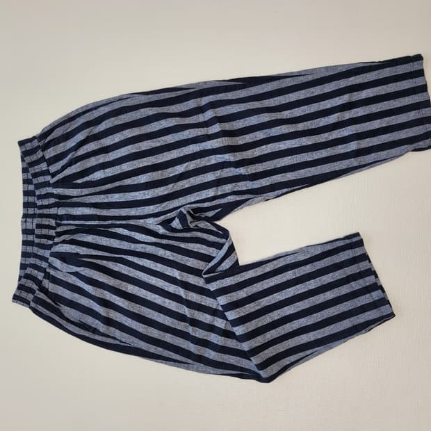 스파오 SPAO 남자 린넨혼방 스트라이프 밴딩바지 34 네이비