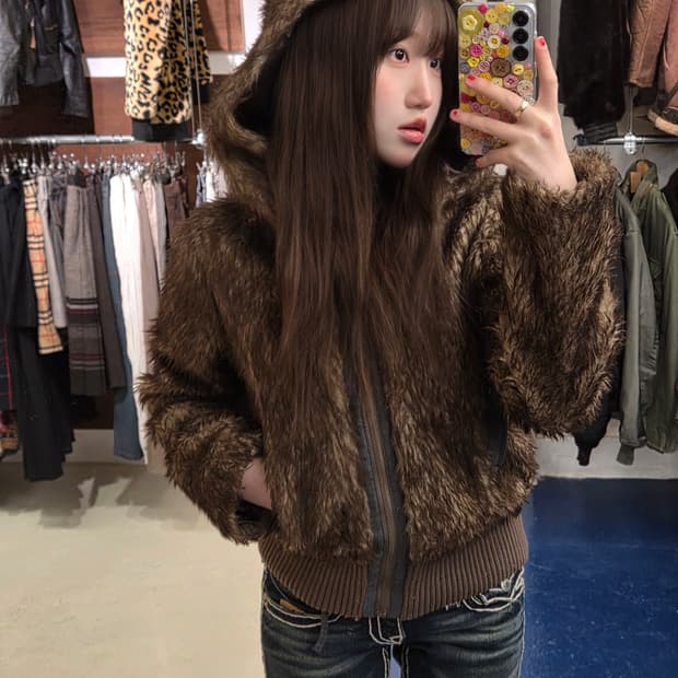 massive Y2K 갸루 플리스 후드 자켓