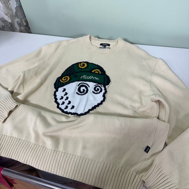 M 100 말본골프 아이보리 루즈핏 라운드면니트