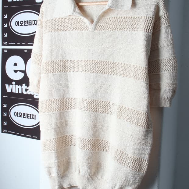 (XL-2XL) 르마드 반팔 카라 티셔츠 브이넥 니트-H36854
