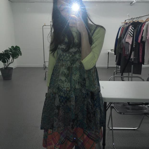 레이스 블루 잔꽃패턴 끈원피스 아오이유우st 
