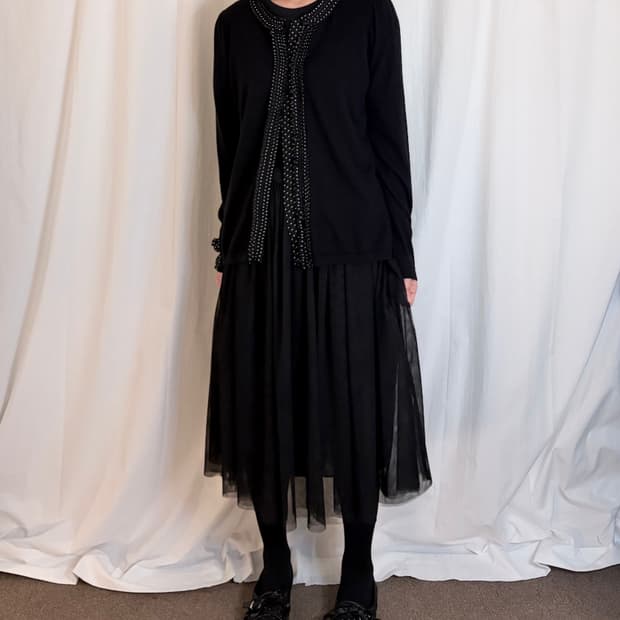 Dot Lace Trim Cardigan – Black