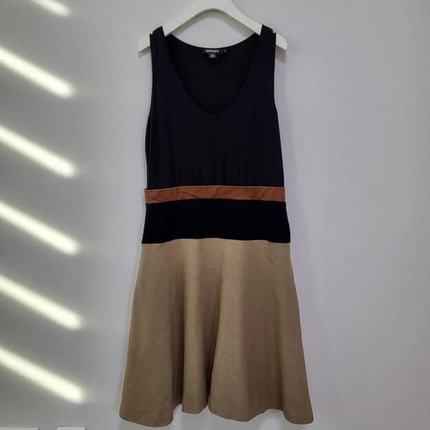 특가!DKNY 도나카렌 리얼가죽+고급린넨+면 배색원피스free