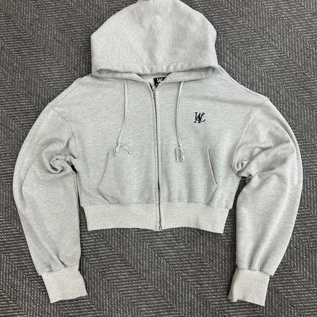 우알롱 크롭 후드집업 그레이