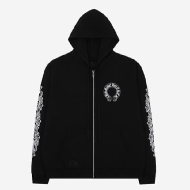 크롬하츠 홀스슈 플로랄 헤비웨이트 집업 후드 블랙 L