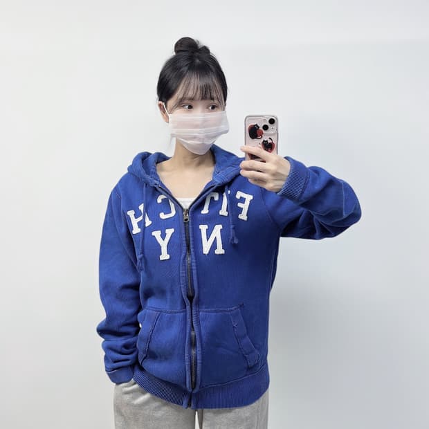 아베크롬비 피치 로고 후드집업 블루