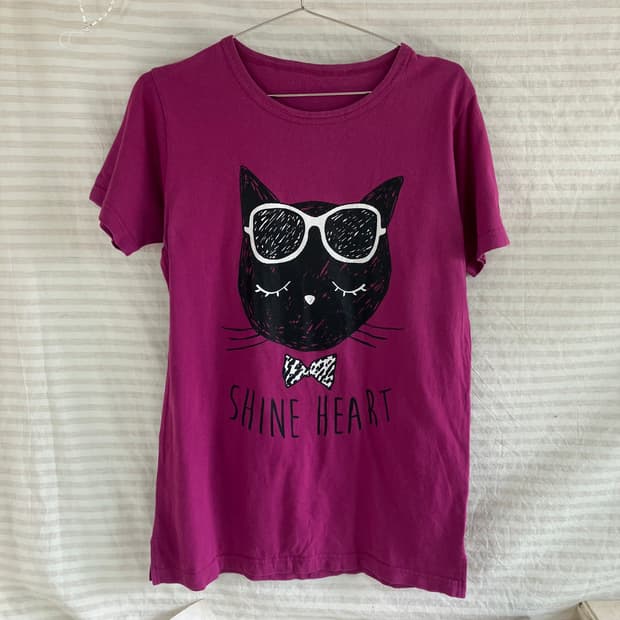 빈티지 퍼플 네코 프린팅 반팔 977 y2k 스트릿 갸루 펑키 일본빈티지