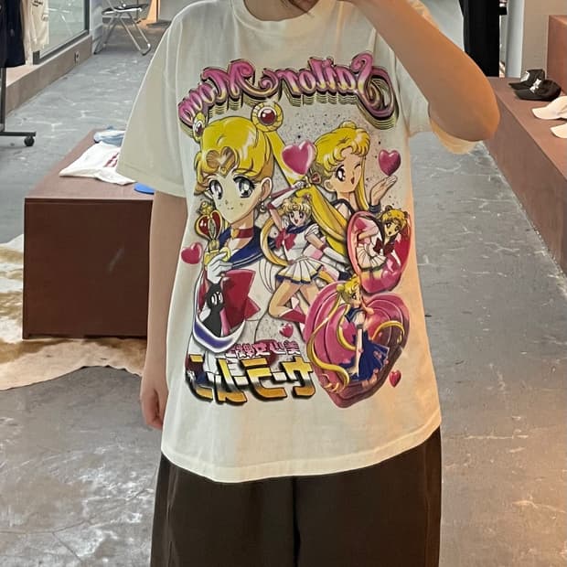 빈티지 달의요정 세일러문 그래픽 아이보리 반팔 H2516