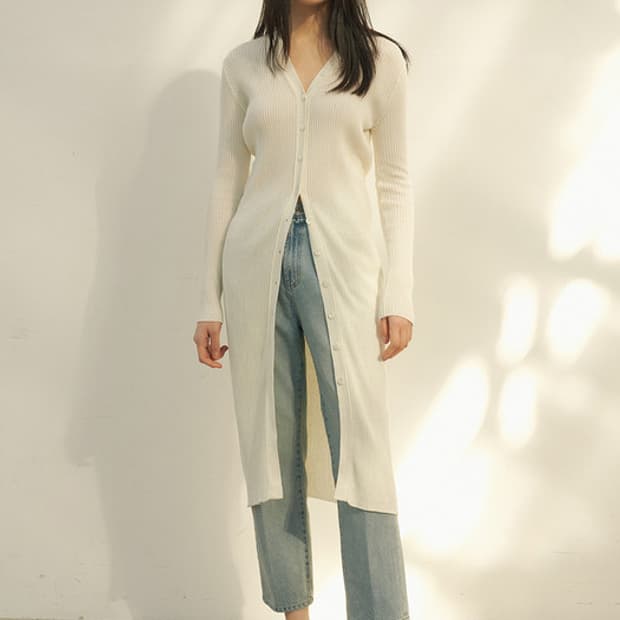 레미 SLIM FIT RIB-KNIT LONG CARDIGAN