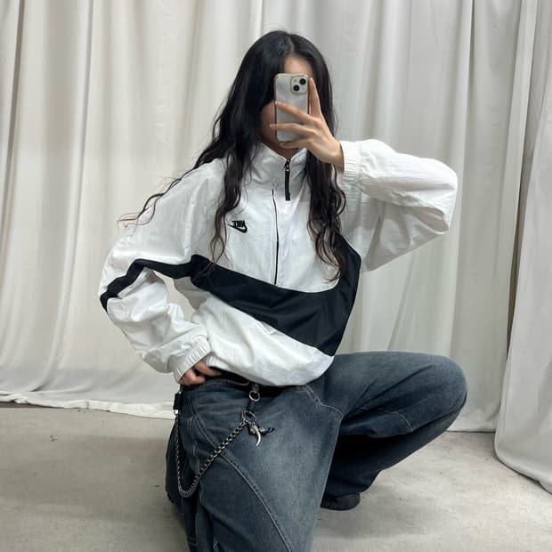 Nike white big swoosh anorak