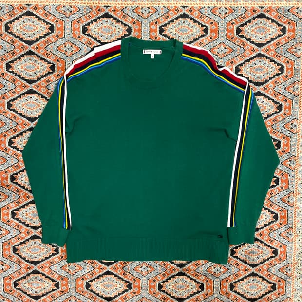 타미힐피거 딥그린 사이드 스트라이프 니트 여성M