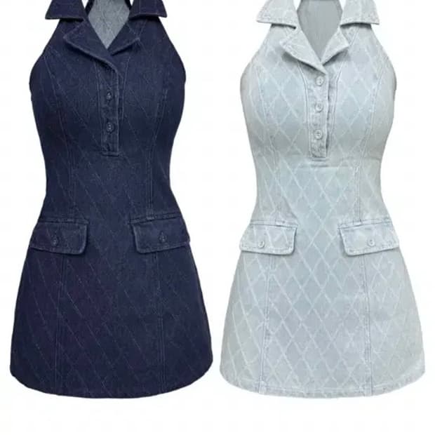 palejade jacquard halter dress lightblue