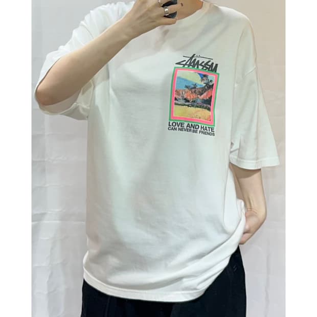 스투시 스몰 프린팅 로고 화이트 반팔