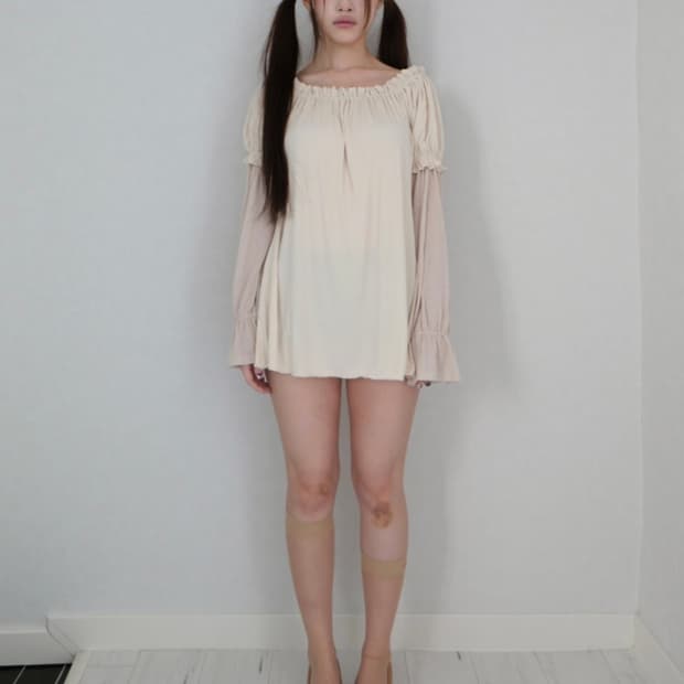 퍼프 오프숄더 원피스 탑