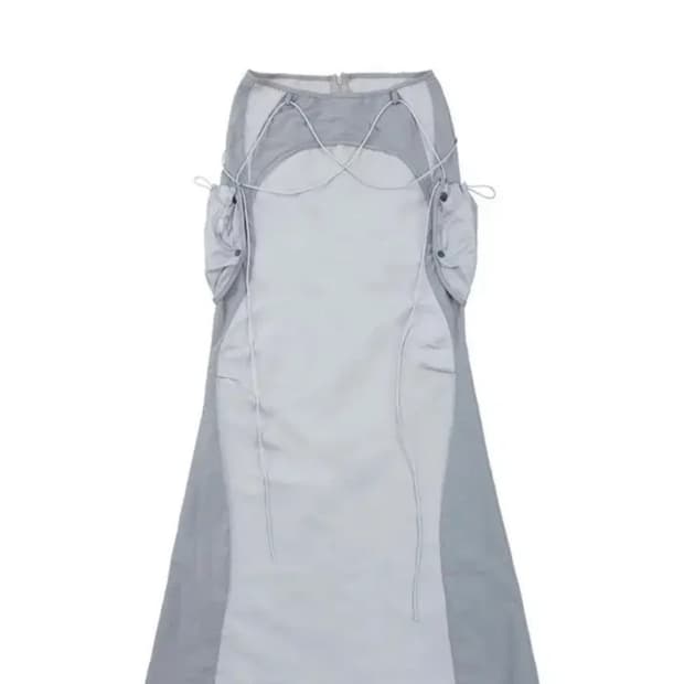 오호스 포켓 백 롱스커트 그레이