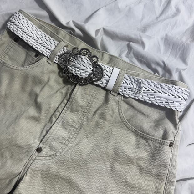 빈티지 오너먼트 버클 레더 벨트 크리스탈 y2k