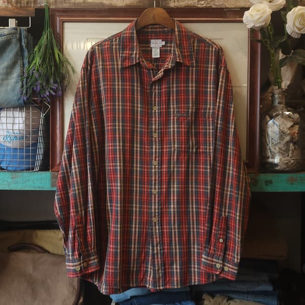 90s 켈빈클라인 플란넬 체크셔츠 체스트 포켓 워크셔츠 L